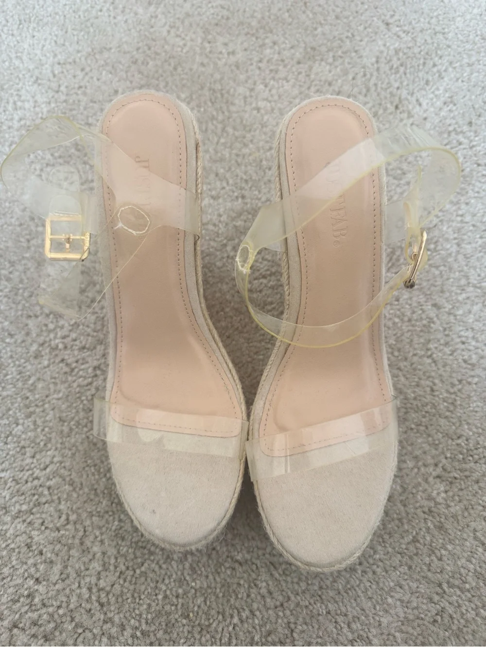 JustFab Clear Strap Espadrille Wedge Sandals in Natural